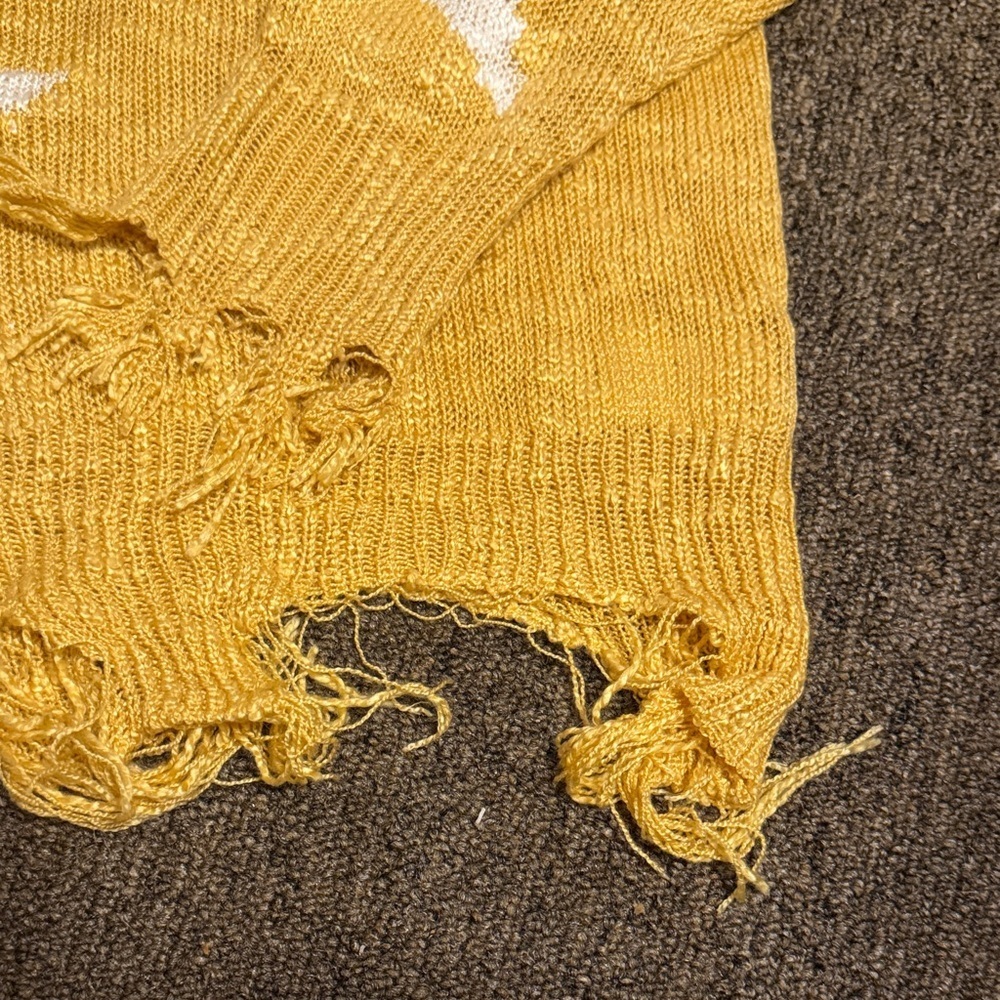 ADORA Mustard V-Neck Sweater with White Stars - Picture 3 of 10